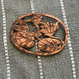 Vintage 1980 Taiwan Metal Copper Color Lily Pad Floral Trivet Wall Hanging
